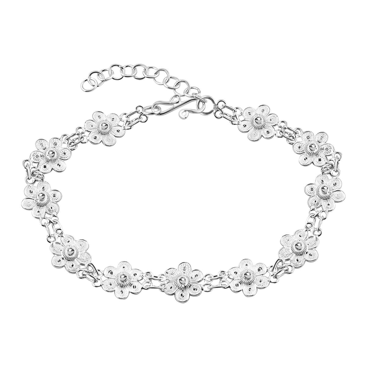 Artistry Tarakashi Collection Sterling Silver Floral Bracelet (7.25-9.25In) 7.35 Grams image number 0