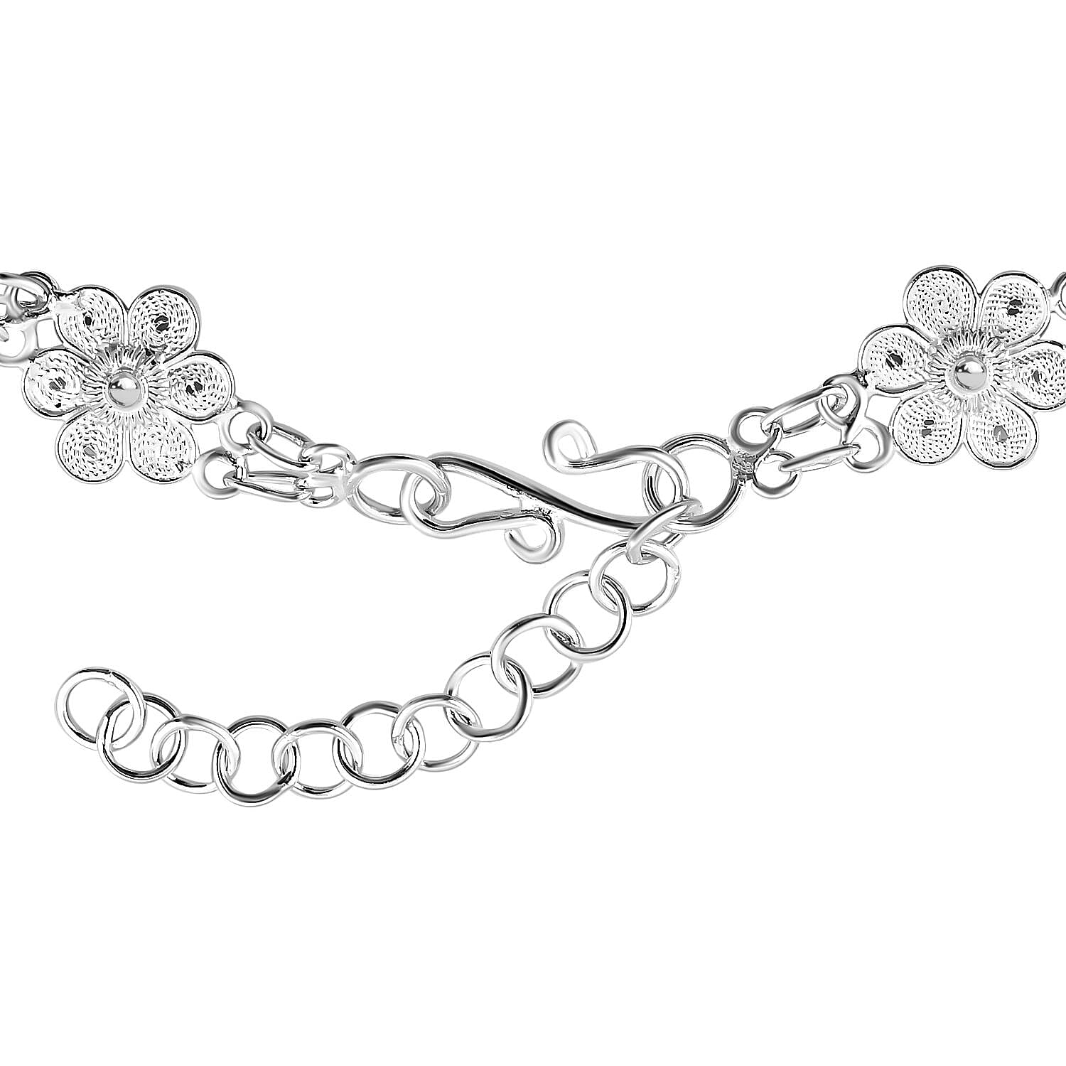 Artistry Tarakashi Collection Sterling Silver Floral Bracelet (7.25-9.25In) 7.35 Grams