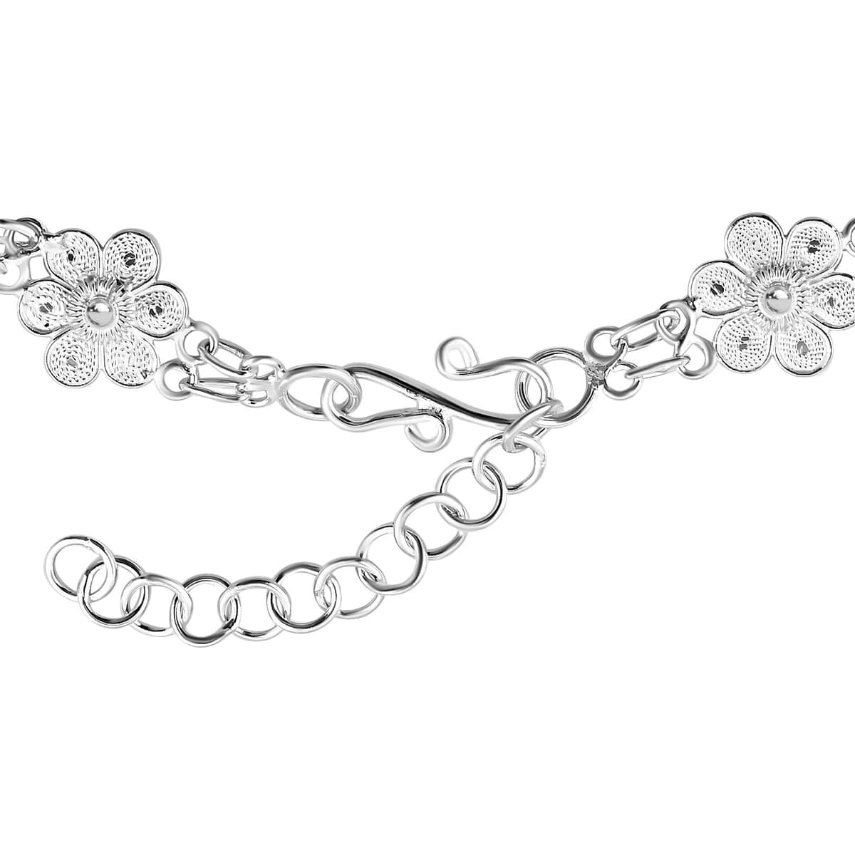 Artistry Tarakashi Collection Sterling Silver Floral Bracelet (7.25-9.25In) 7.35 Grams image number 3