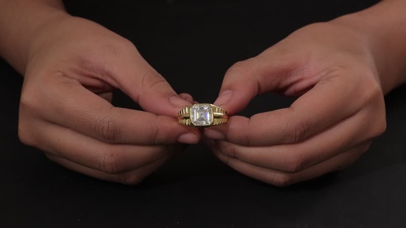 Asscher Cut Moissanite Men's Ring in Vermeil Yellow Gold Over Sterling Silver (Size 10.0) 5.00 ctw