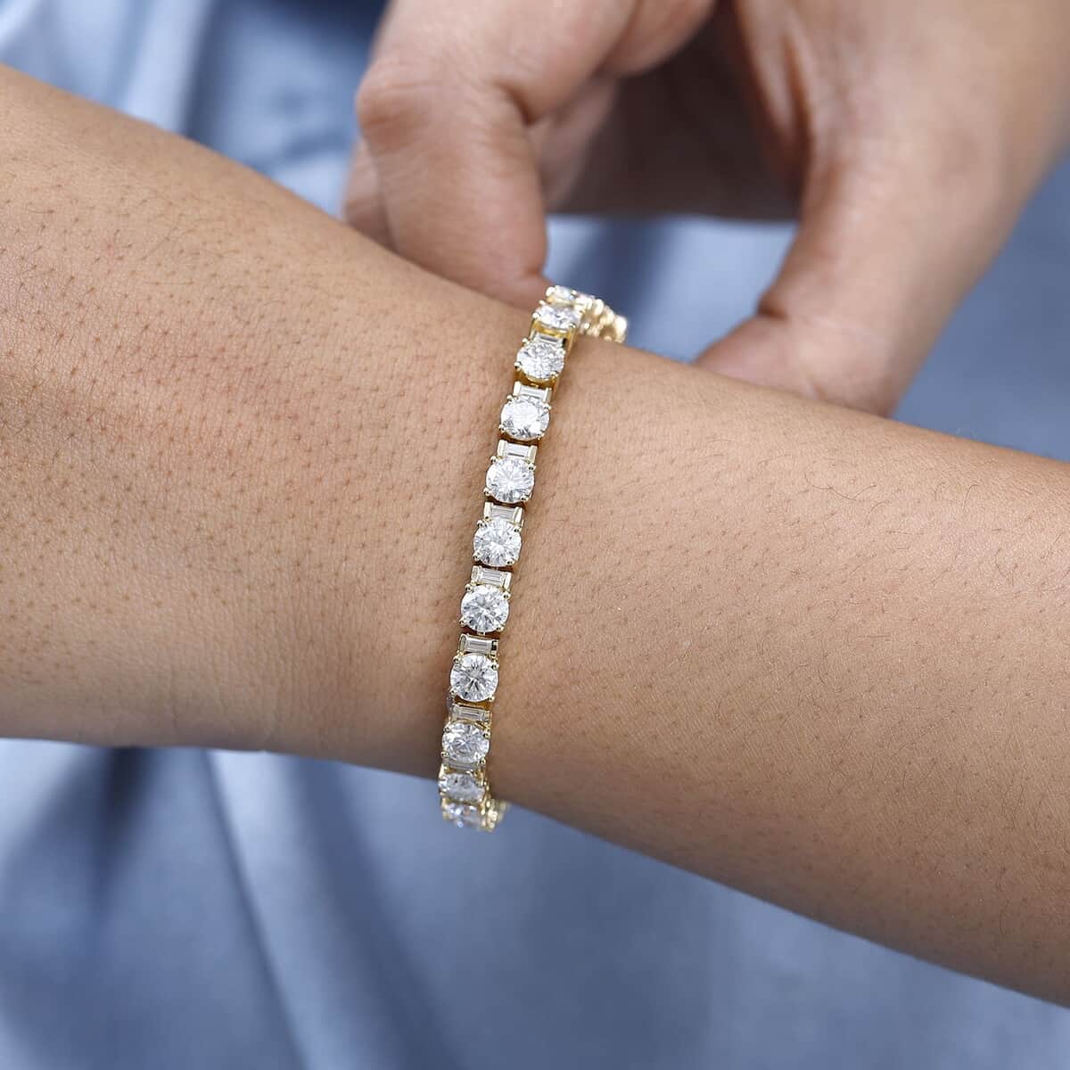 Buy Moissanite Bracelet in Vermeil Yellow Gold Over Sterling Silver (7.25  In) 12.10 ctw at