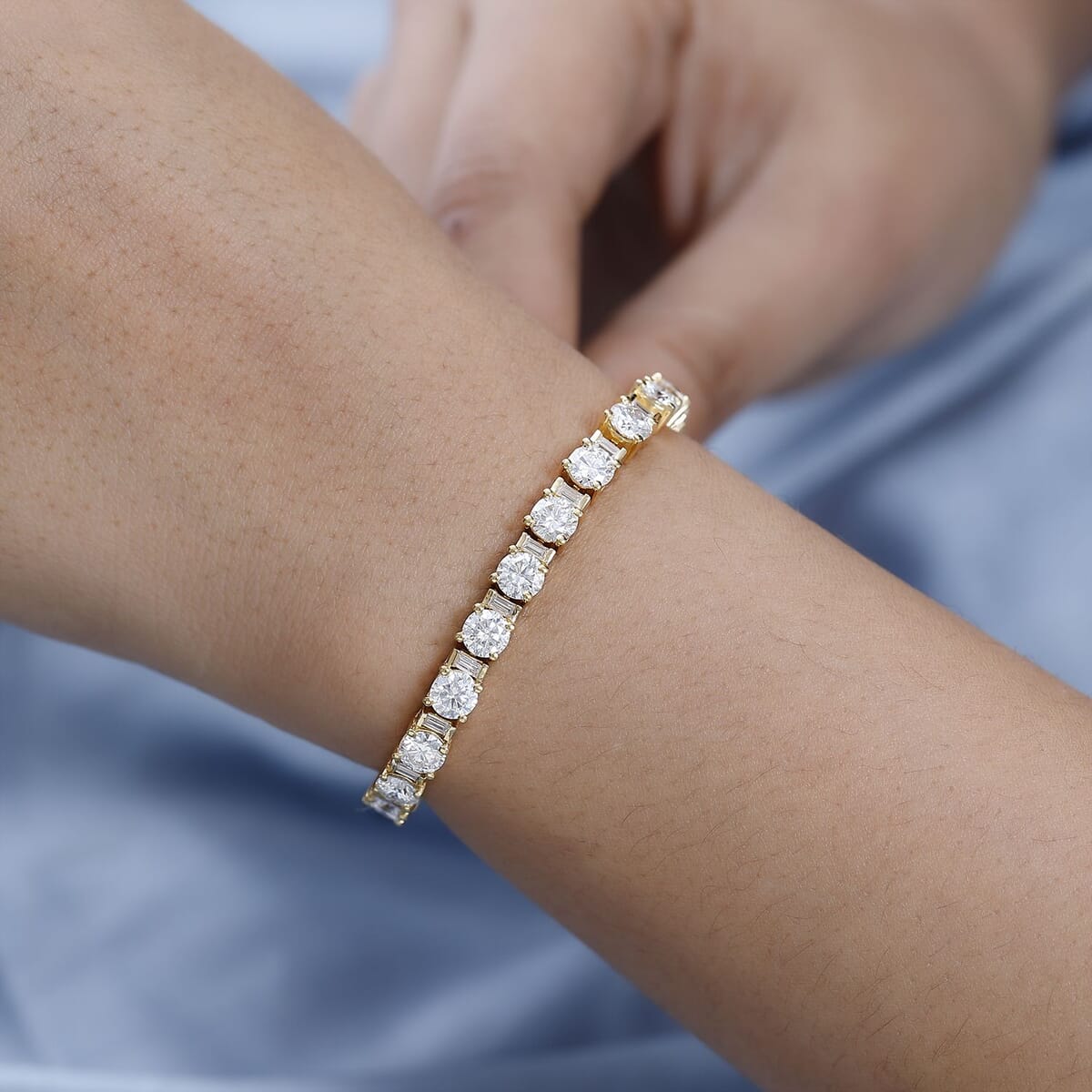 Moissanite Tennis Bracelet in Vermeil Yellow Gold Over Sterling Silver (8.00 In) 13.50 ctw image number 2
