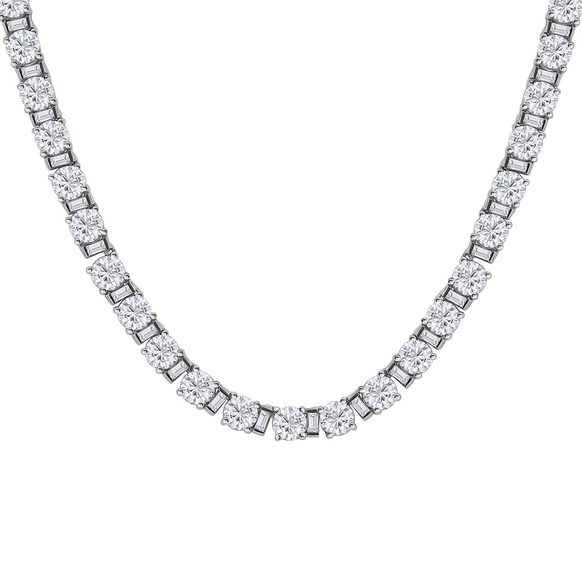 Moissanite (Rnd 5mm) Tennis Necklace 18 Inches in Platinum Over Sterling Silver 33.65 ctw image number 0