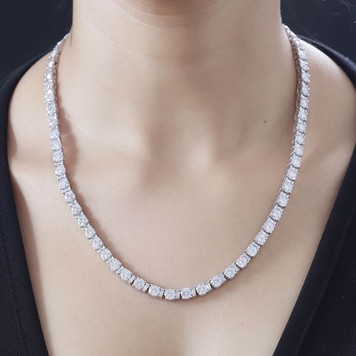 TLV Moissanite 2 Row Necklace (18 Inches) in Platinum Over Sterling Silver 26.25 ctw image number 2