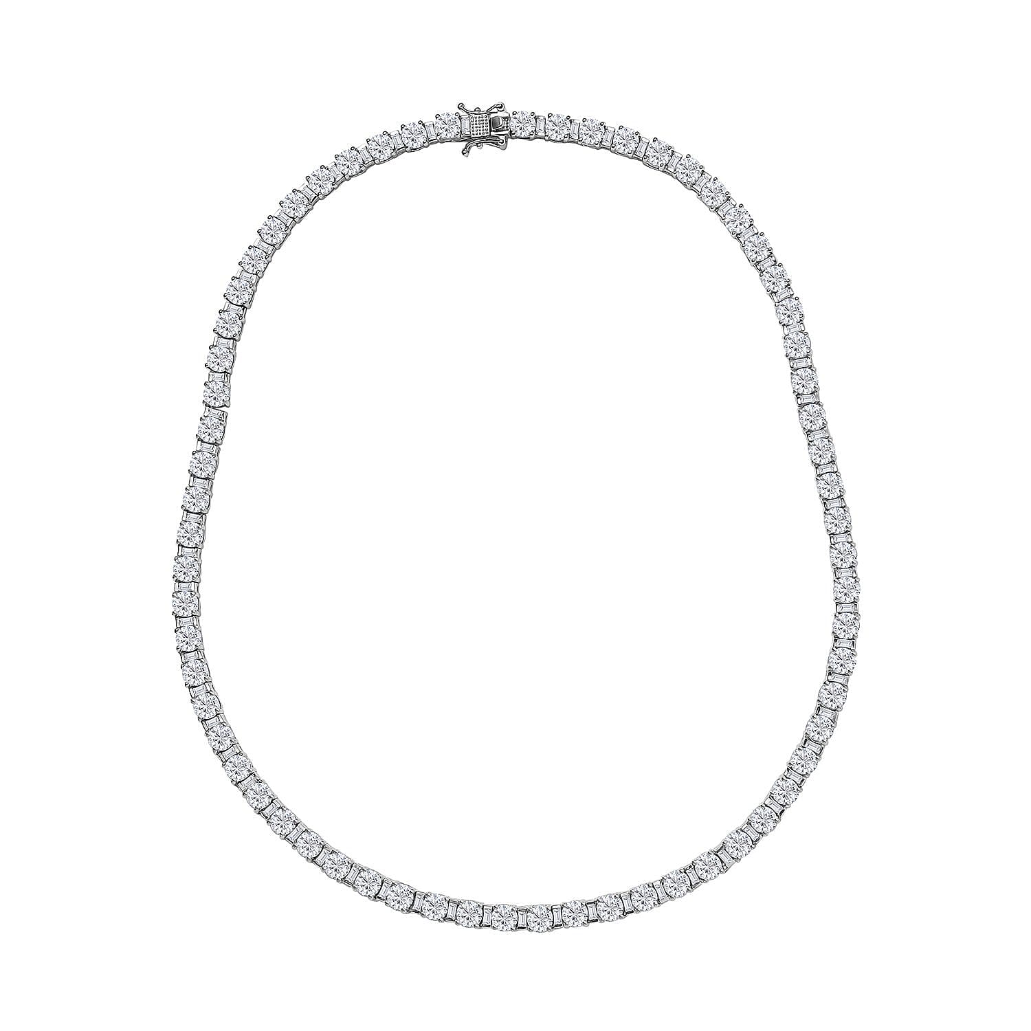 D'Joy Moissanite (Rnd 5mm) Tennis Necklace 18 Inches in Platinum Over Sterling Silver 33.65 ctw