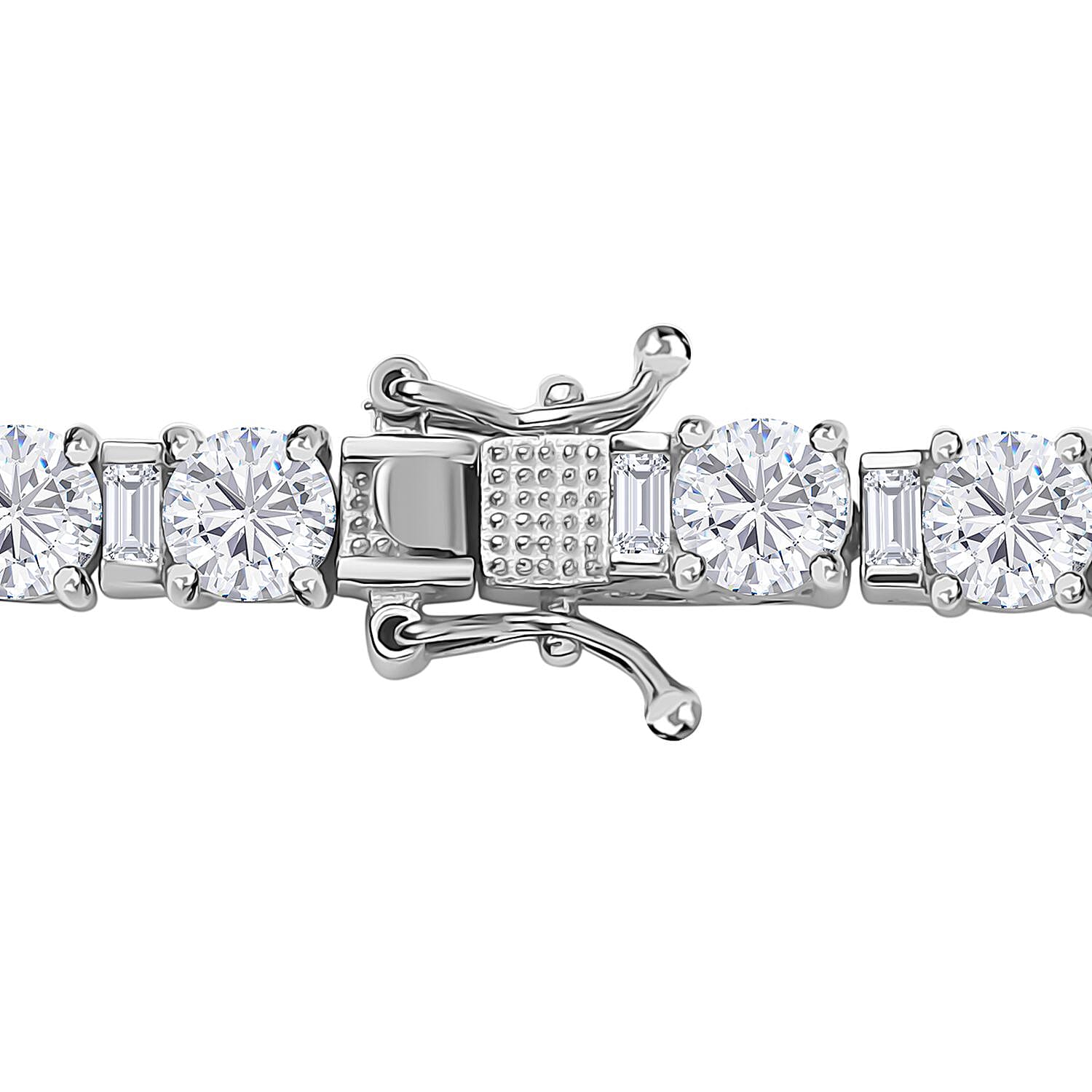 D'Joy Moissanite (Rnd 5mm) Tennis Necklace 18 Inches in Platinum Over Sterling Silver 33.65 ctw
