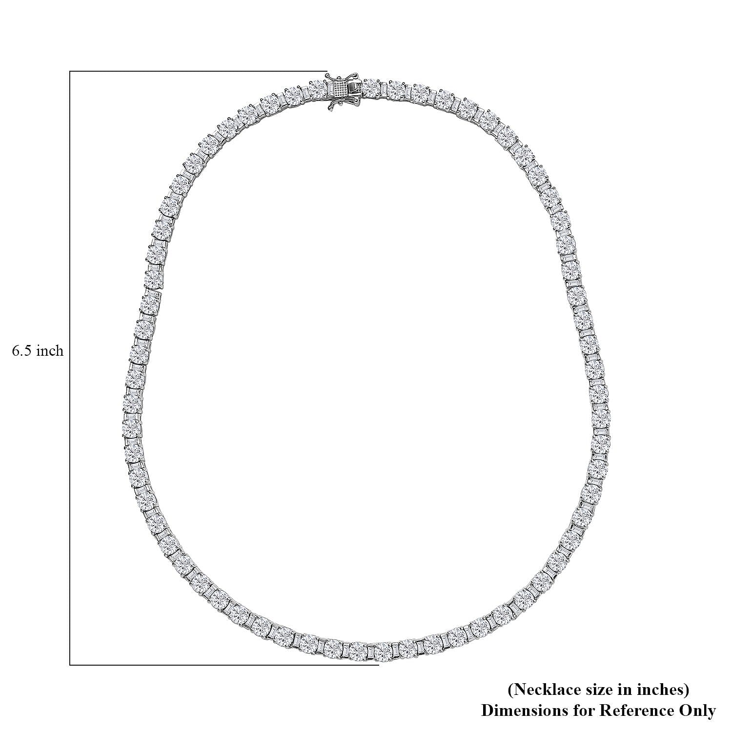 D'Joy Moissanite (Rnd 5mm) Tennis Necklace 18 Inches in Platinum Over Sterling Silver 33.65 ctw