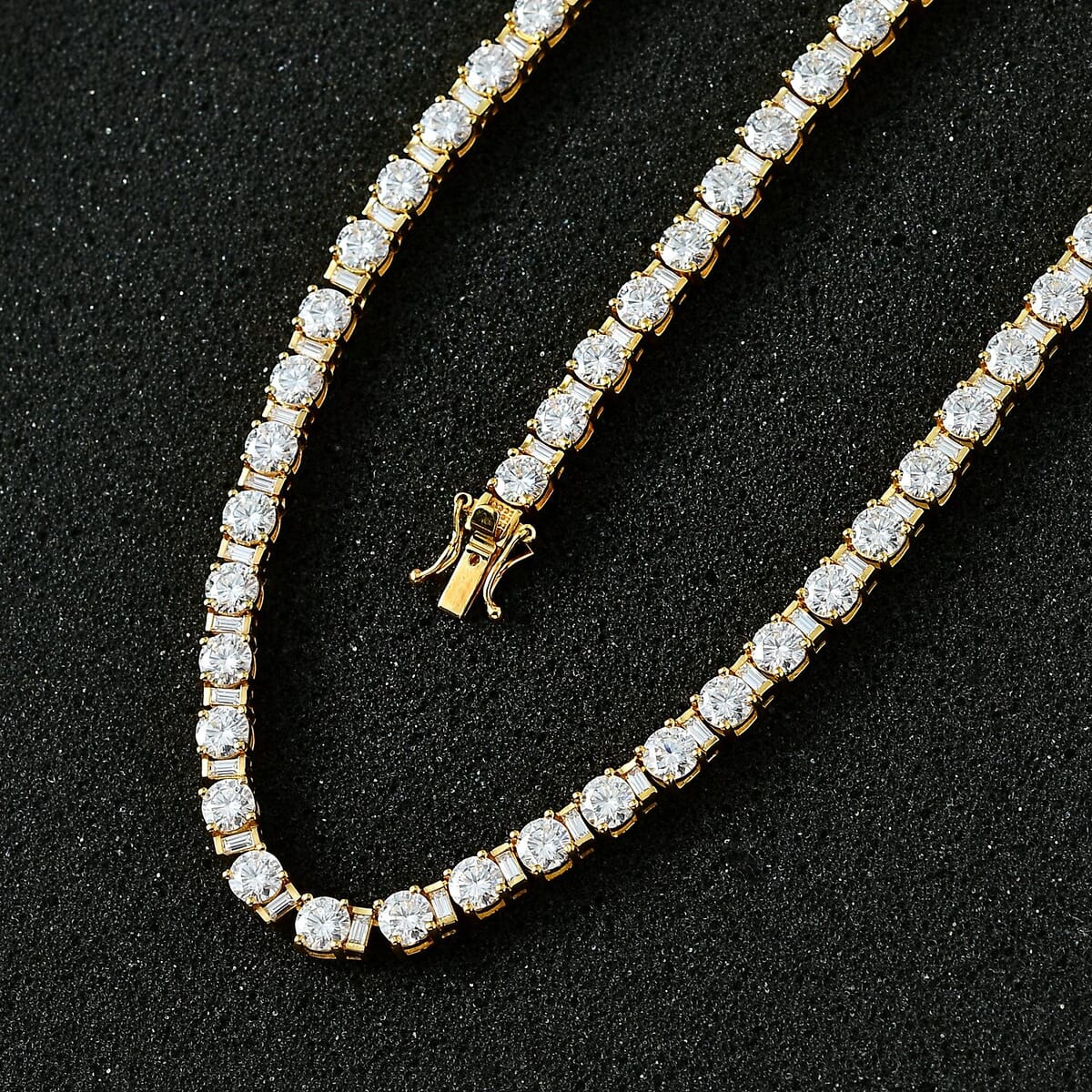 Moissanite Tennis Necklace 18 Inches in Vermeil Yellow Gold Over Sterling Silver 33.65 ctw image number 1