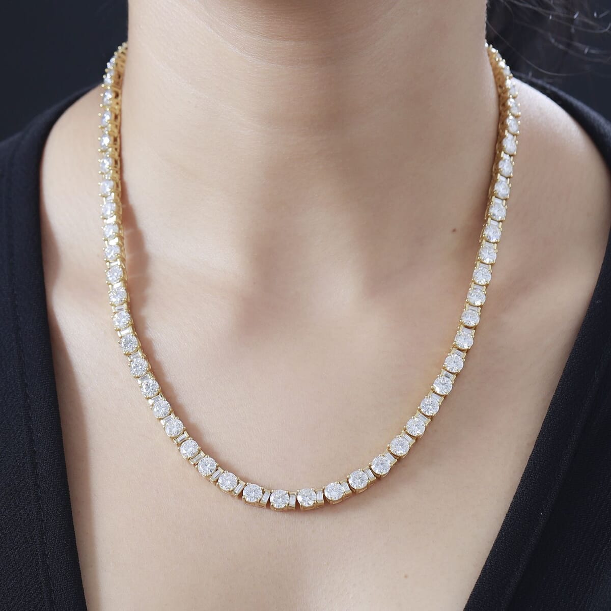 Moissanite Tennis Necklace 18 Inches in Vermeil Yellow Gold Over Sterling Silver 33.65 ctw image number 2