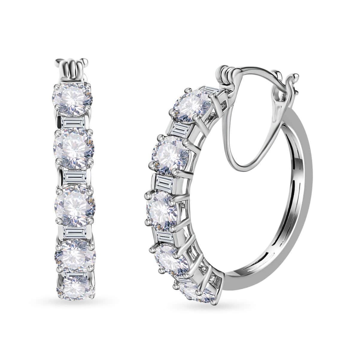 Moissanite Hoop Earrings in Platinum Over Sterling Silver 4.80 ctw image number 0