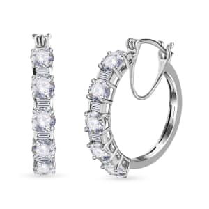 Moissanite Hoop Earrings in Platinum Over Sterling Silver 4.80 ctw