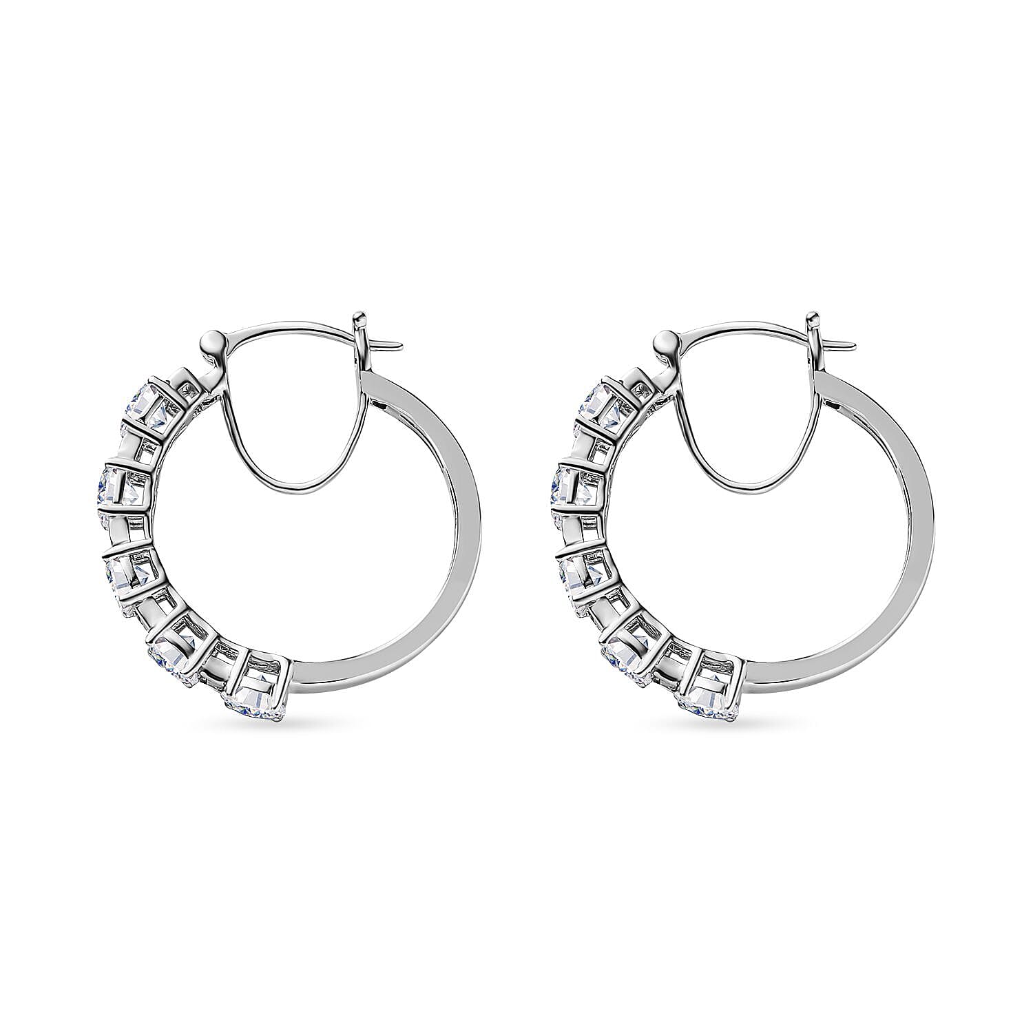 Moissanite Hoop Earrings in Platinum Over Sterling Silver 4.80 ctw
