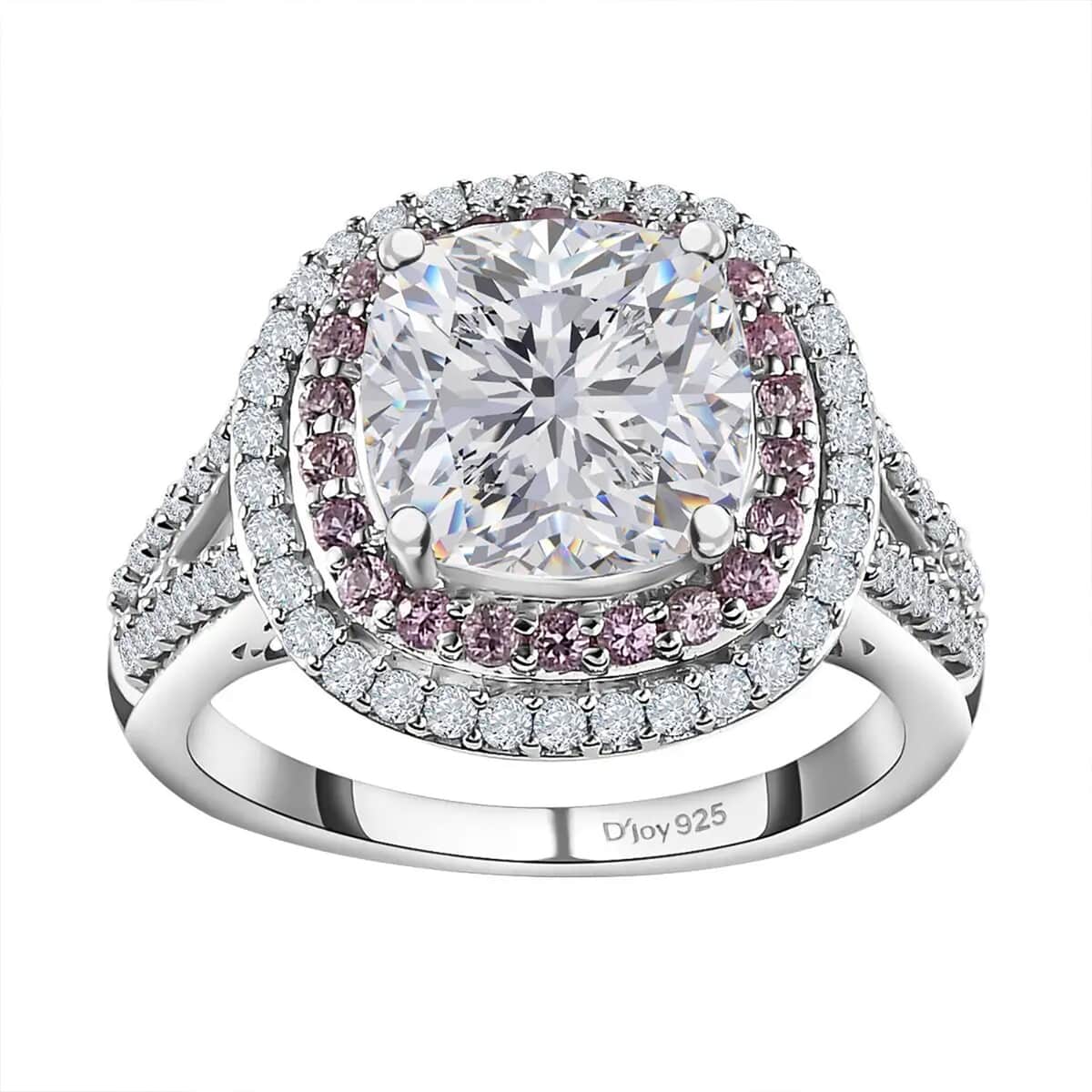 Moissanite and Madagascar Pink Sapphire Double Halo Ring in Platinum Over Sterling Silver (Size 10.0) 4.75 ctw image number 0