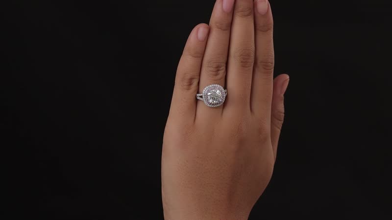 Moissanite and Madagascar Pink Sapphire Double Halo Ring in Platinum Over Sterling Silver (Size 10.0) 4.75 ctw