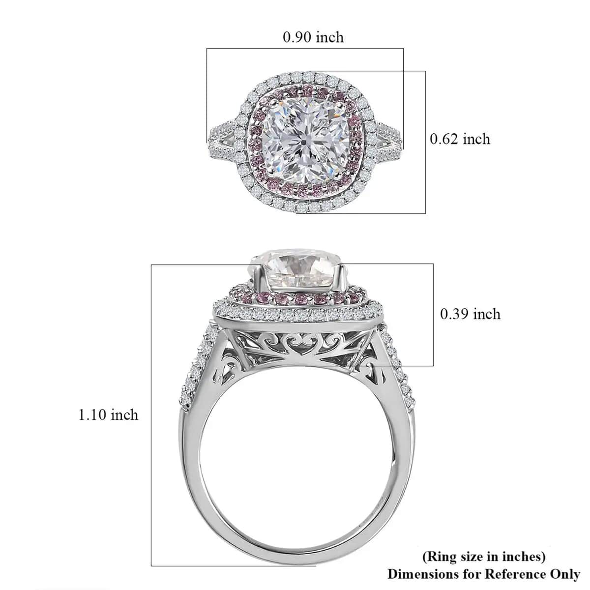 Moissanite and Madagascar Pink Sapphire Double Halo Ring in Platinum Over Sterling Silver (Size 10.0) 4.75 ctw image number 6