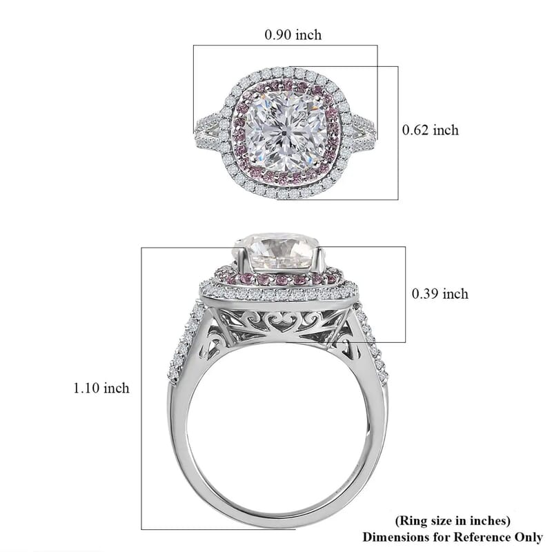 Moissanite and Madagascar Pink Sapphire 4.75 ctw Double Halo Ring in Platinum Over Sterling Silver (Size 10.0)