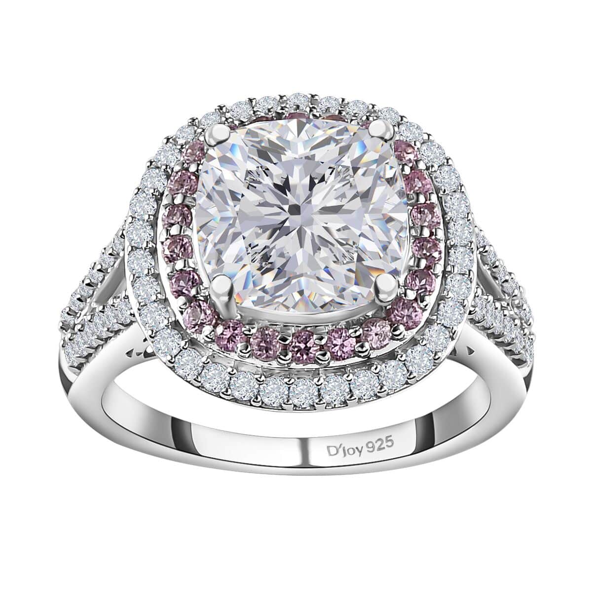 Moissanite and Madagascar Pink Sapphire Double Halo Ring in Platinum Over Sterling Silver (Size 6.0) 4.75 ctw image number 0