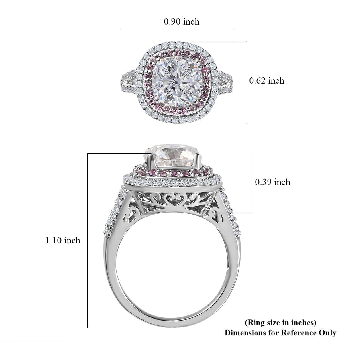 Moissanite and Madagascar Pink Sapphire Double Halo Ring in Platinum Over Sterling Silver (Size 6.0) 4.75 ctw image number 5