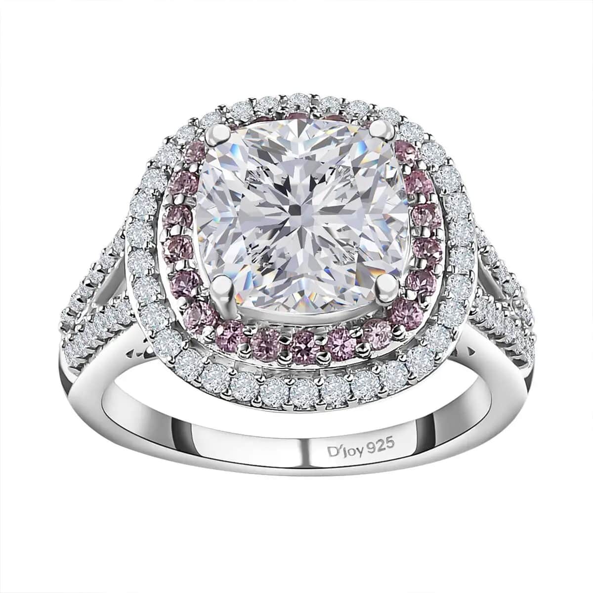 Moissanite and Madagascar Pink Sapphire Double Halo Ring in Platinum Over Sterling Silver (Size 7.0) 4.75 ctw image number 0