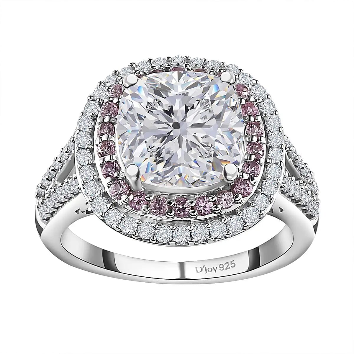 Moissanite and Madagascar Pink Sapphire Double Halo Ring in Platinum Over Sterling Silver (Size 8.0) 4.75 ctw image number 0