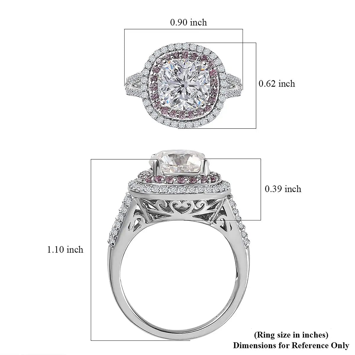 Moissanite and Madagascar Pink Sapphire Double Halo Ring in Platinum Over Sterling Silver (Size 8.0) 4.75 ctw image number 6