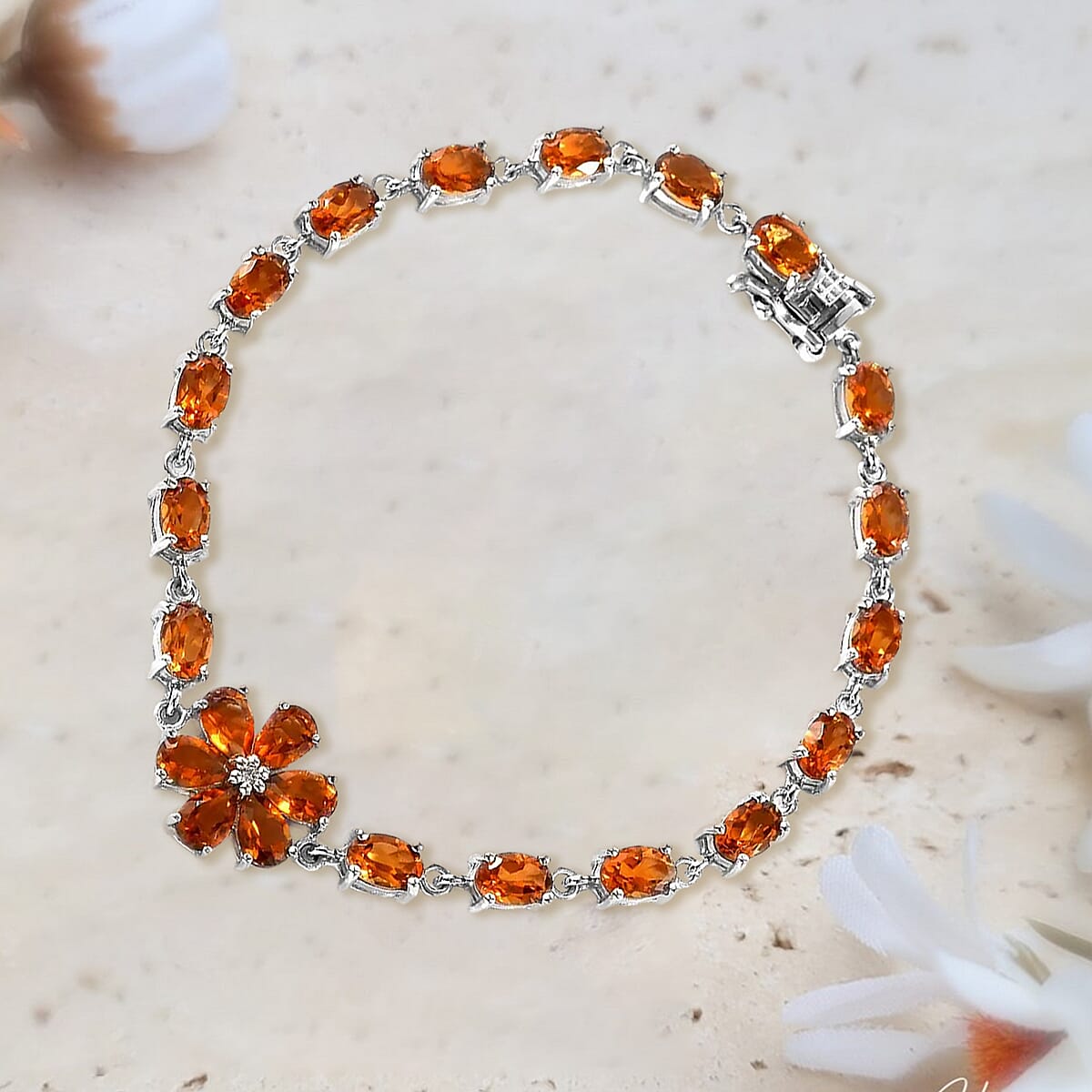 Santa Ana Madeira Citrine and White Zircon Floral Bracelet in Platinum Over Sterling Silver (8.00 In) 9.85 ctw image number 1