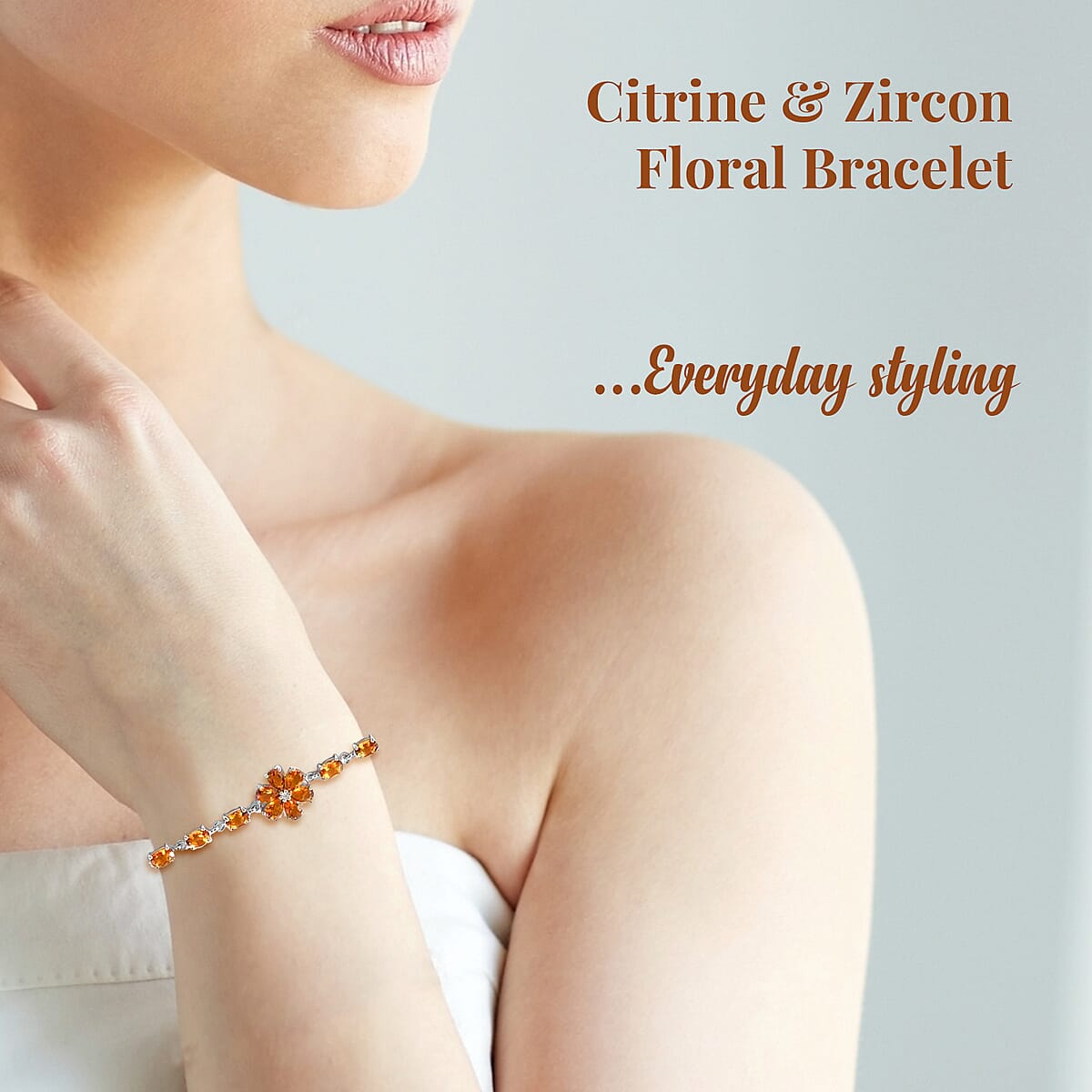 Santa Ana Madeira Citrine and White Zircon Floral Bracelet in Platinum Over Sterling Silver (8.00 In) 9.85 ctw image number 2