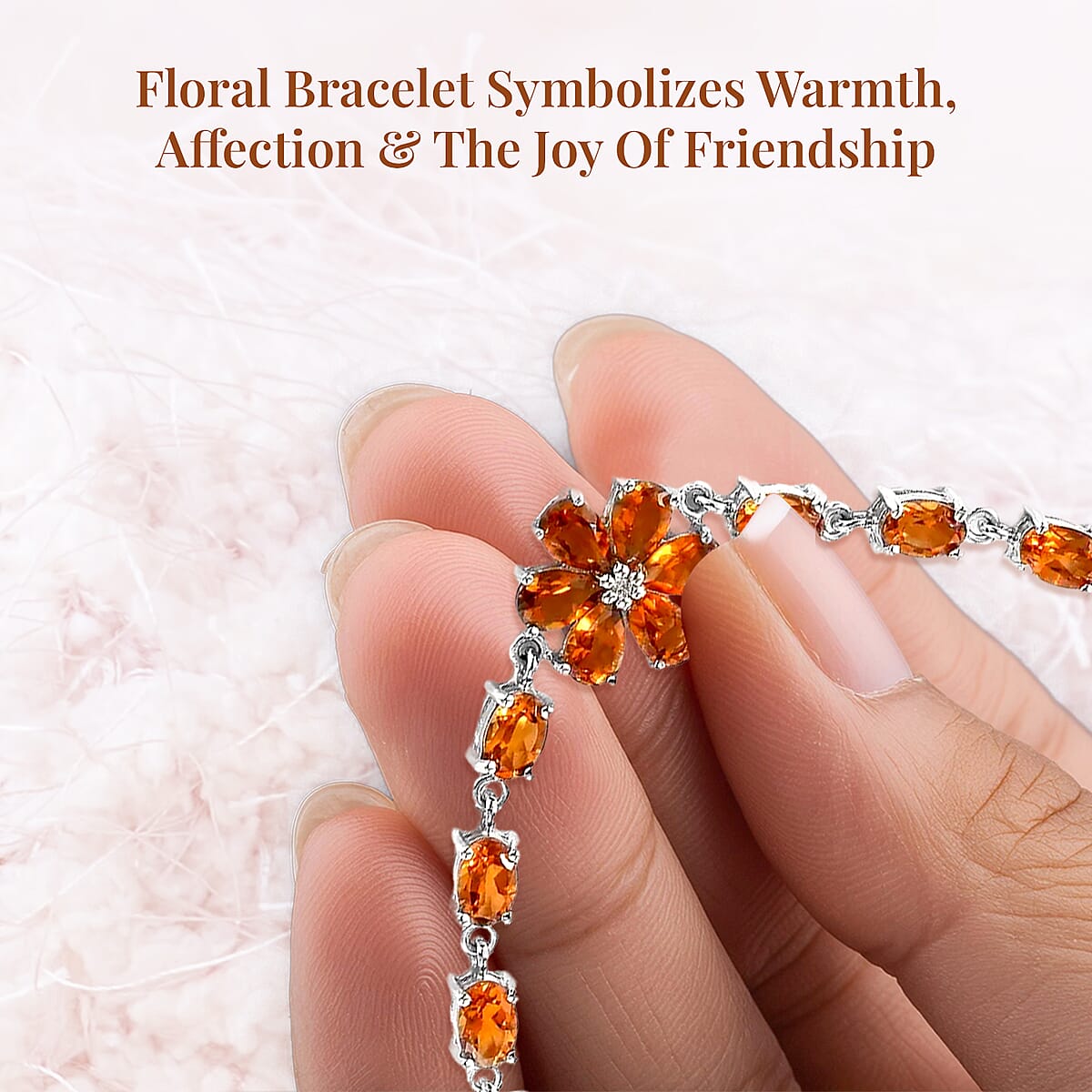 Santa Ana Madeira Citrine and White Zircon Floral Bracelet in Platinum Over Sterling Silver (8.00 In) 9.85 ctw image number 3