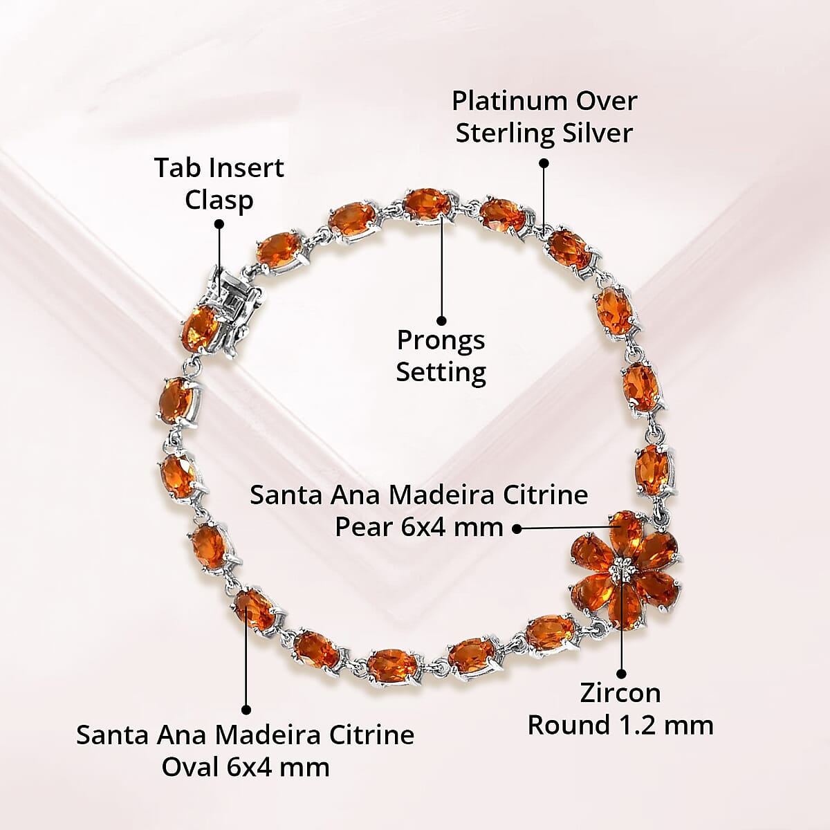 Santa Ana Madeira Citrine and White Zircon Floral Bracelet in Platinum Over Sterling Silver (8.00 In) 9.85 ctw image number 4