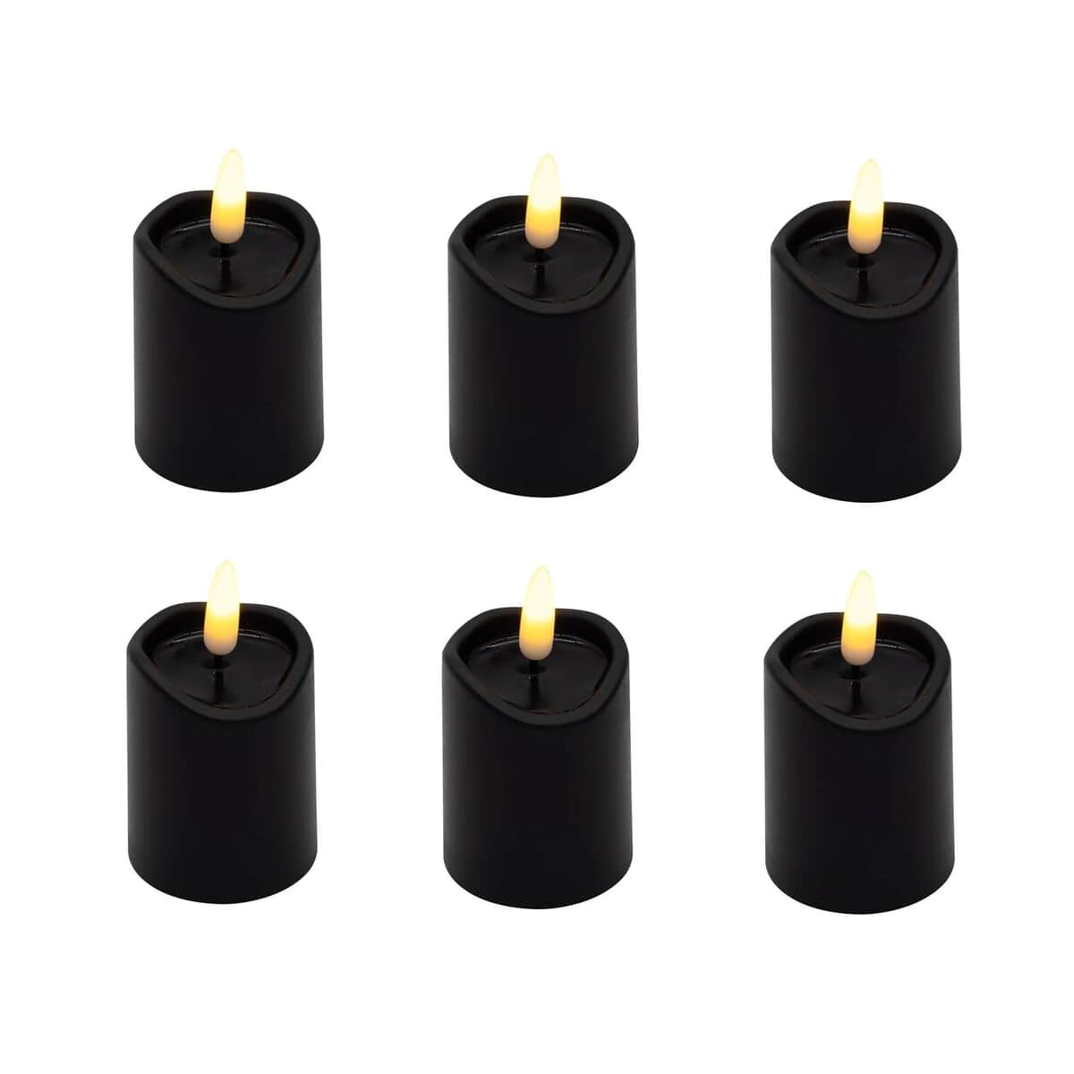 Halloween-Battery Operated 3D Wick Flame Mini Pillars, Black – Set of 6 image number 0