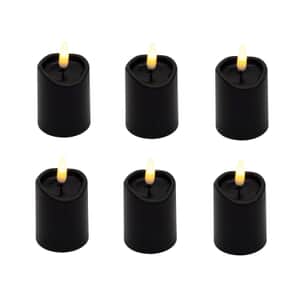 Halloween-Battery Operated 3D Wick Flame Mini Pillars, Black – Set of 6