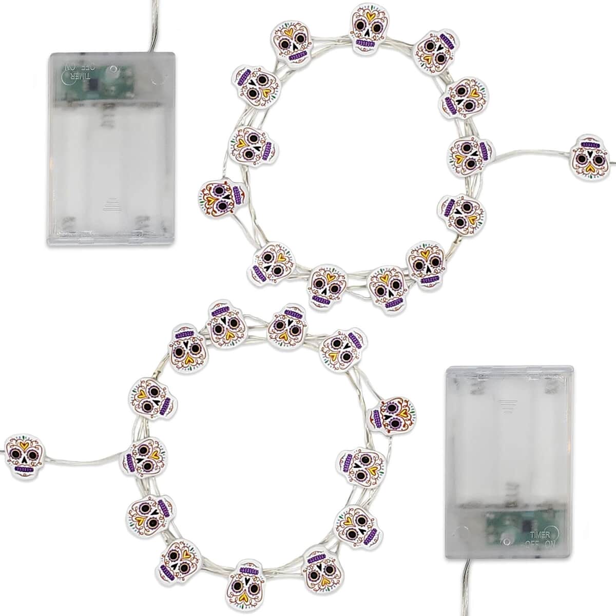 Halloween-Battery Operated LED Fairy String Lights with Sugar Skull Motif – Set of 2 image number 0