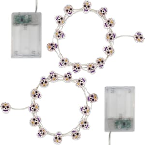 Halloween-Battery Operated LED Fairy String Lights with Sugar Skull Motif – Set of 2