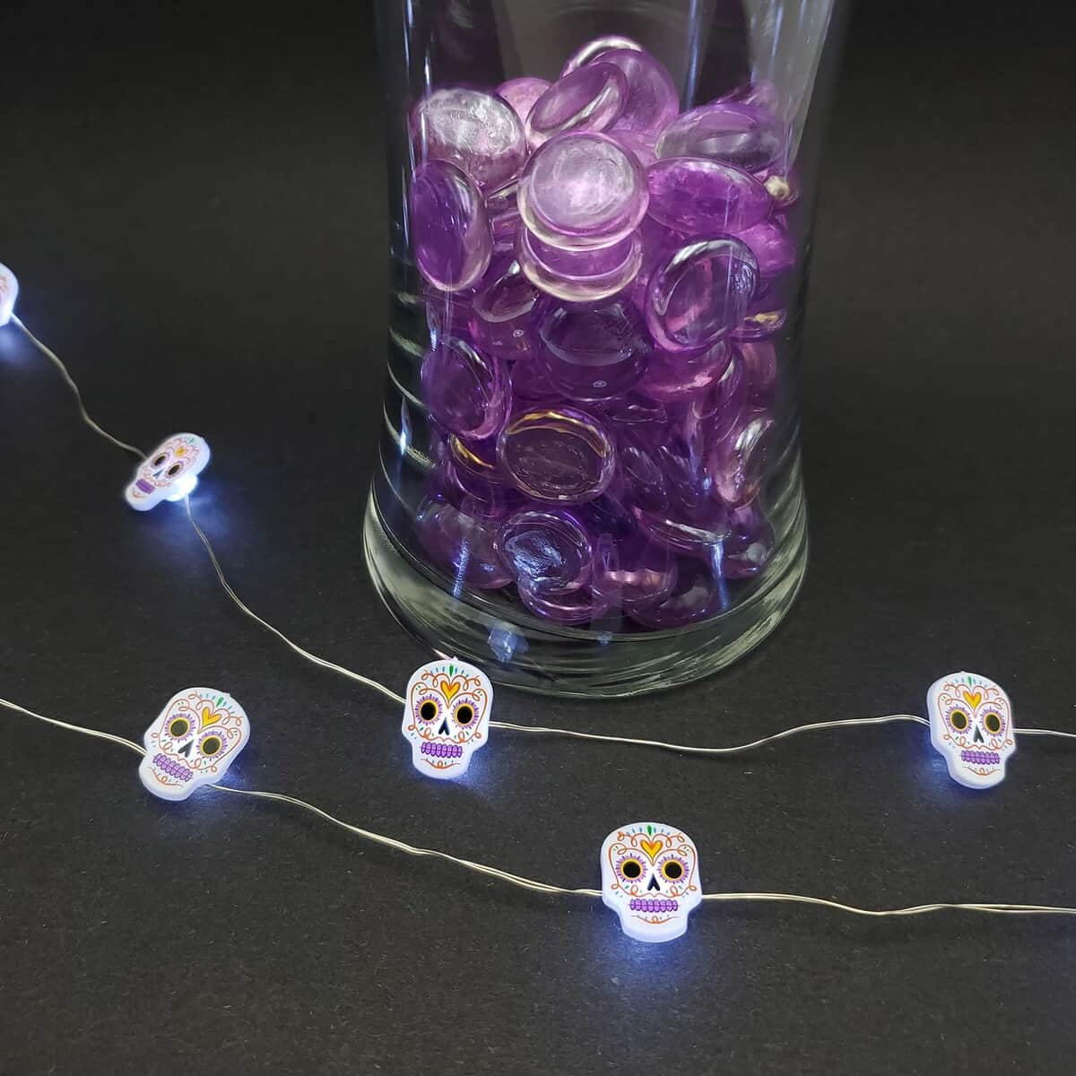 Halloween-Battery Operated LED Fairy String Lights with Sugar Skull Motif – Set of 2 image number 2