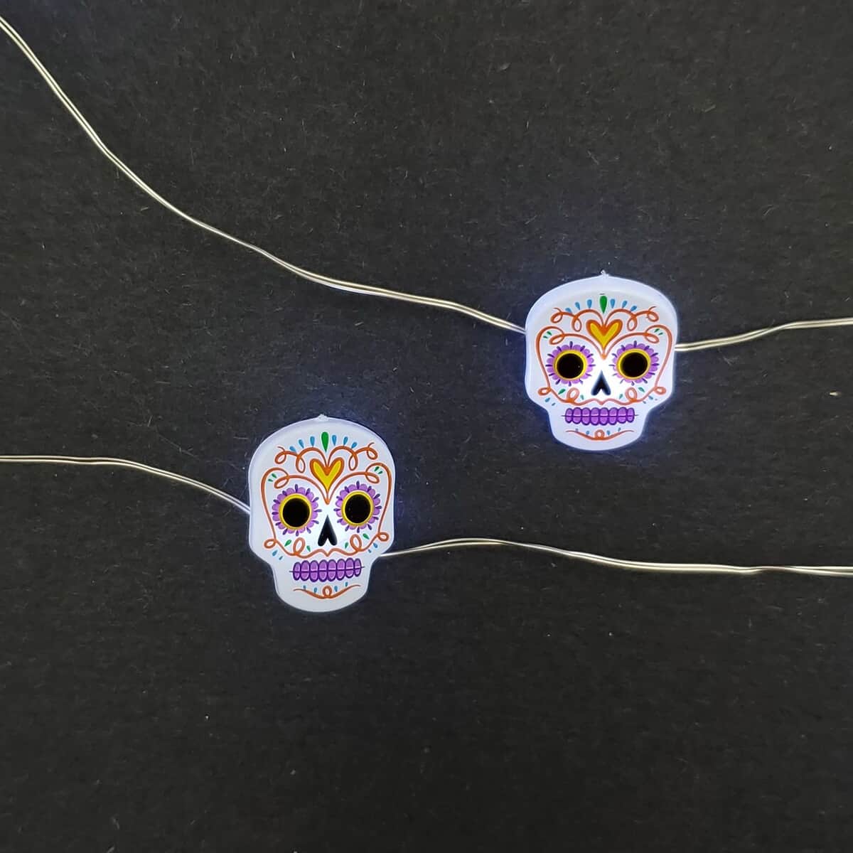 Halloween-Battery Operated LED Fairy String Lights with Sugar Skull Motif – Set of 2 image number 3