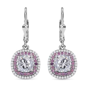 Moissanite and Madagascar Pink Sapphire Lever Back Earrings in Platinum Over Sterling Silver 4.35 ctw