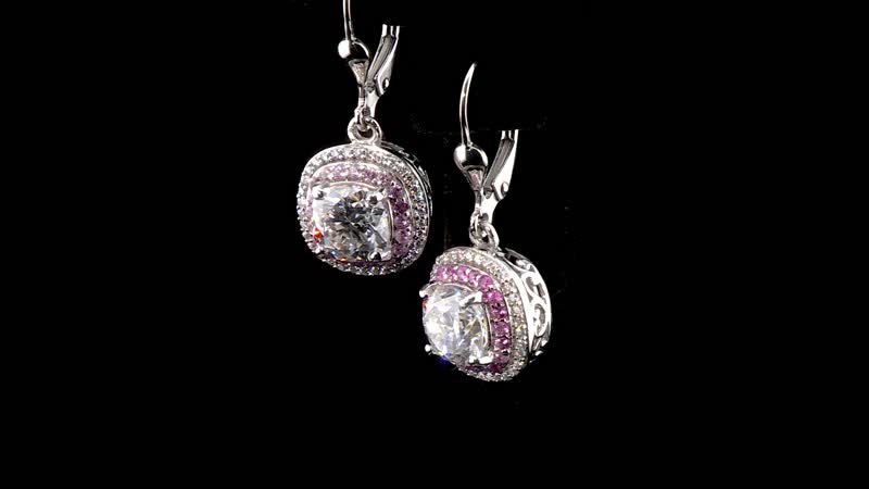 Moissanite and Madagascar Pink Sapphire Lever Back Earrings in Platinum Over Sterling Silver 4.35 ctw