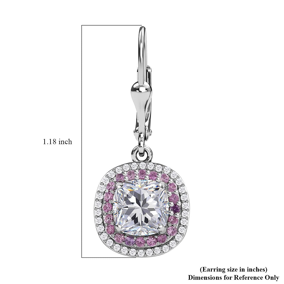 Moissanite and Madagascar Pink Sapphire Lever Back Earrings in Platinum Over Sterling Silver 4.35 ctw