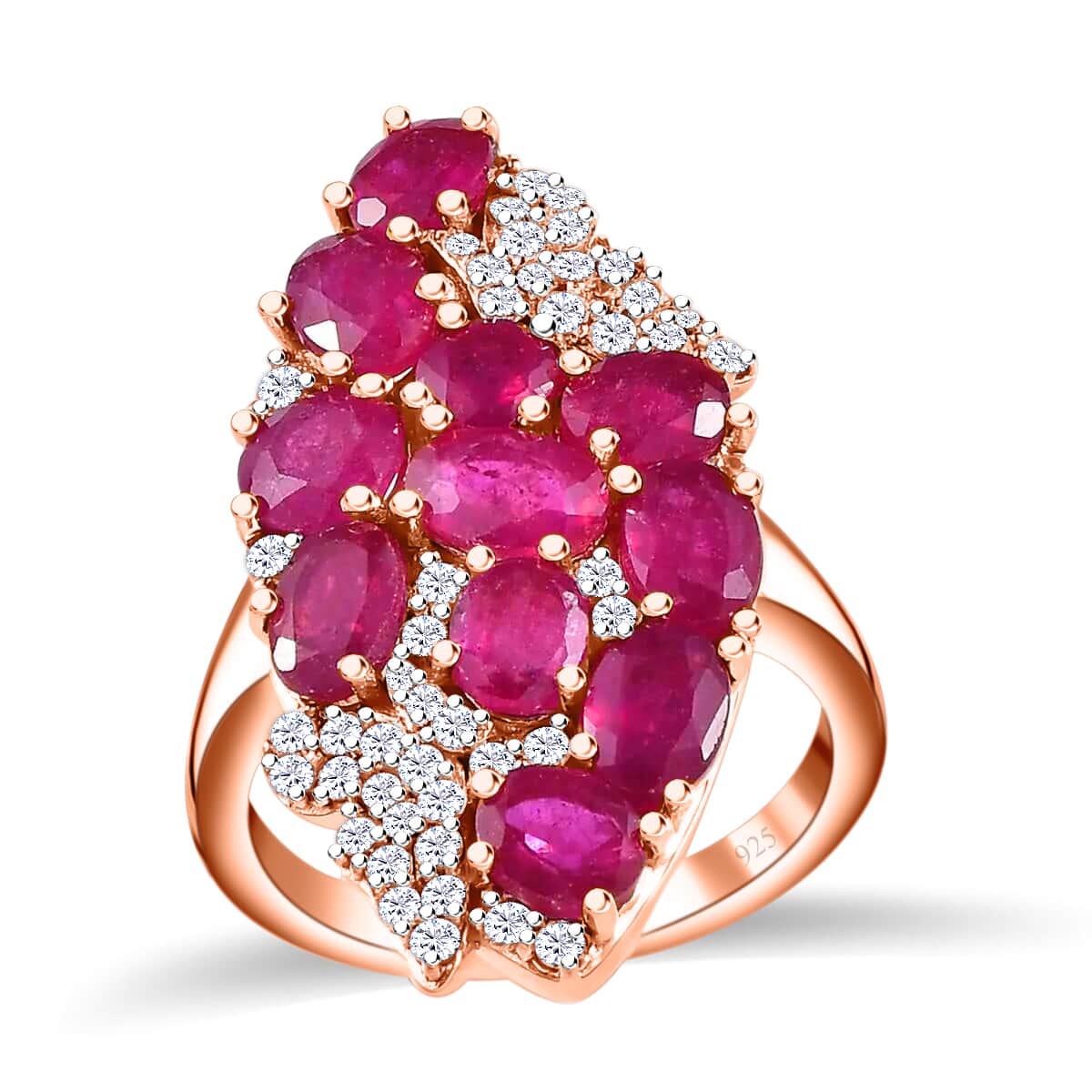 GP Trionfo Collection Niassa Ruby (FF) and White Zircon Ring in Vermeil Rose Gold Over Sterling Silver 7.60 ctw image number 0