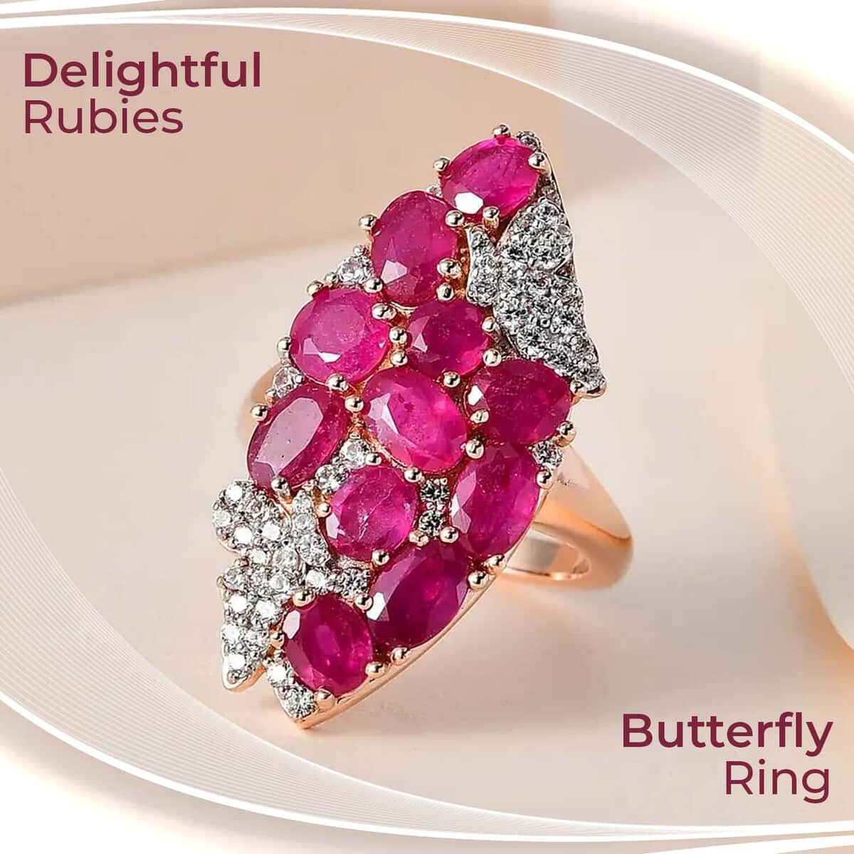 GP Trionfo Collection Niassa Ruby (FF) and White Zircon Ring in Vermeil Rose Gold Over Sterling Silver 7.60 ctw image number 1