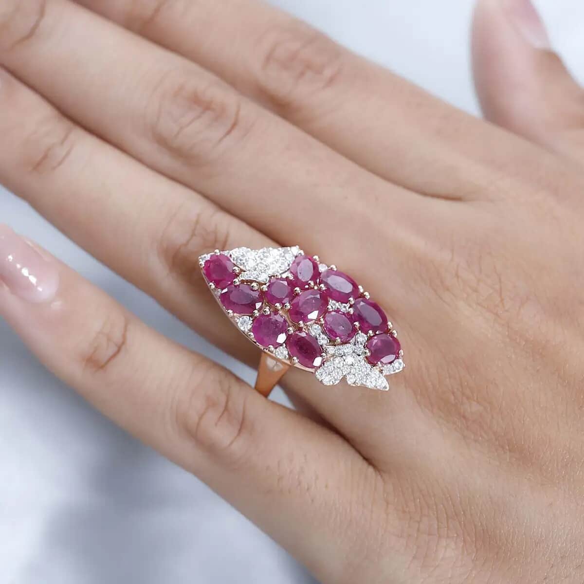 GP Trionfo Collection Niassa Ruby (FF) and White Zircon Ring in Vermeil Rose Gold Over Sterling Silver 7.60 ctw image number 3