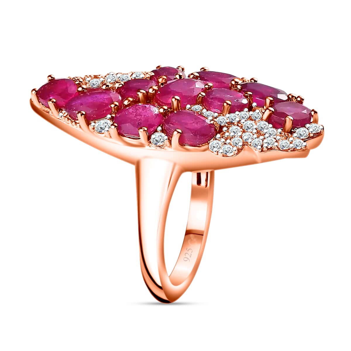 GP Trionfo Collection Niassa Ruby (FF) and White Zircon Ring in Vermeil Rose Gold Over Sterling Silver 7.60 ctw image number 4