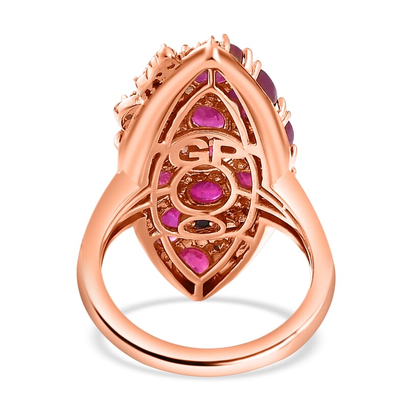 GP Trionfo Collection Niassa Ruby (FF) Butterfly Ring, White Zircon Accent Ring, Vermeil Rose Gold Over Sterling Silver Ring, Niassa Ruby Ring 7.60 ctw