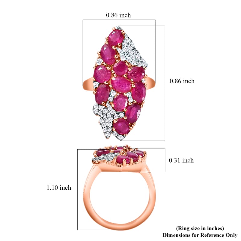 GP Trionfo Collection Niassa Ruby (FF) Butterfly Ring, White Zircon Accent Ring, Vermeil Rose Gold Over Sterling Silver Ring, Niassa Ruby Ring 7.60 ctw