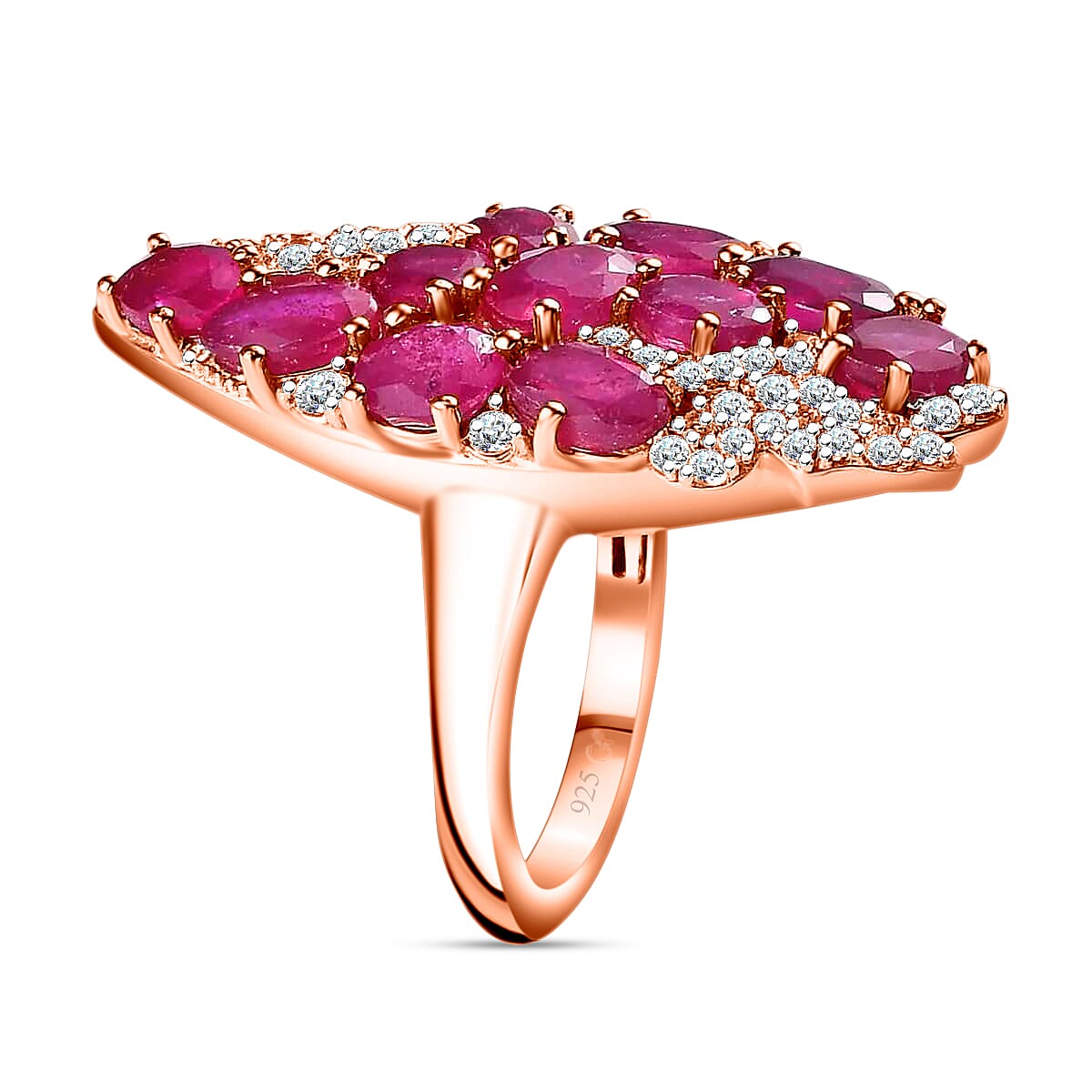GP Trionfo Collection Niassa Ruby (FF) Butterfly Ring, White Zircon Accent Ring, Vermeil Rose Gold Over Sterling Silver Ring, Niassa Ruby Ring 7.60 ctw image number 4