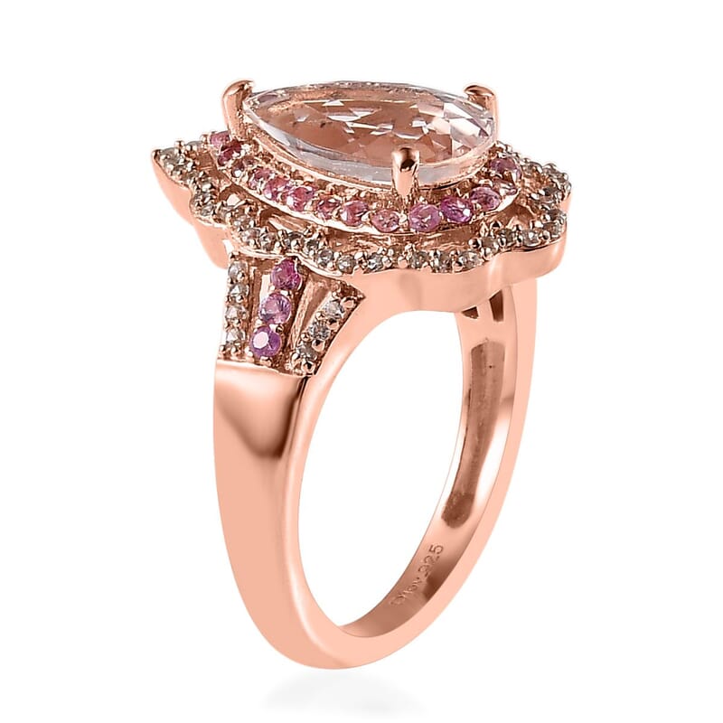 Marropino Morganite, Multi Gemstone Ring in Vermeil RG Over Sterling Silver (Size 10.0) 2.10 ctw