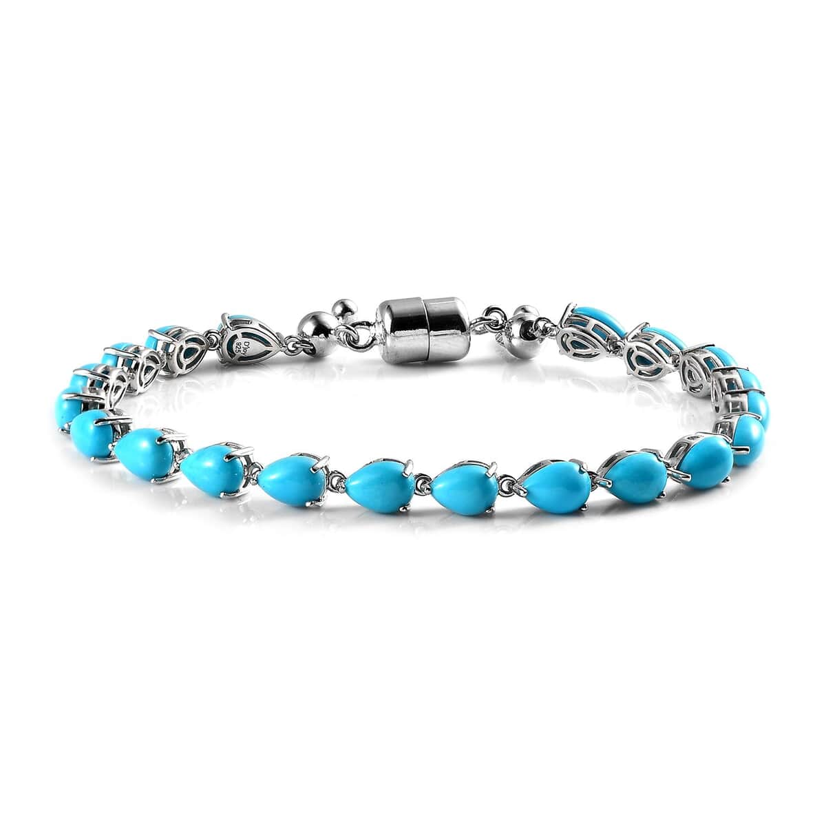 Sleeping Beauty Turquoise Bracelet in Platinum Over Sterling Silver with Magnetic Lock (6.50-8.50In) 13.65 ctw image number 0