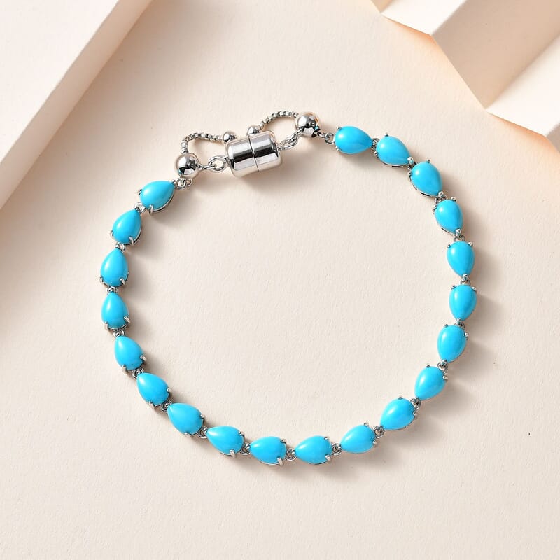 Sleeping Beauty Turquoise Bracelet in Platinum Over Sterling Silver with Magnetic Lock (6.50-8.50In) 13.65 ctw
