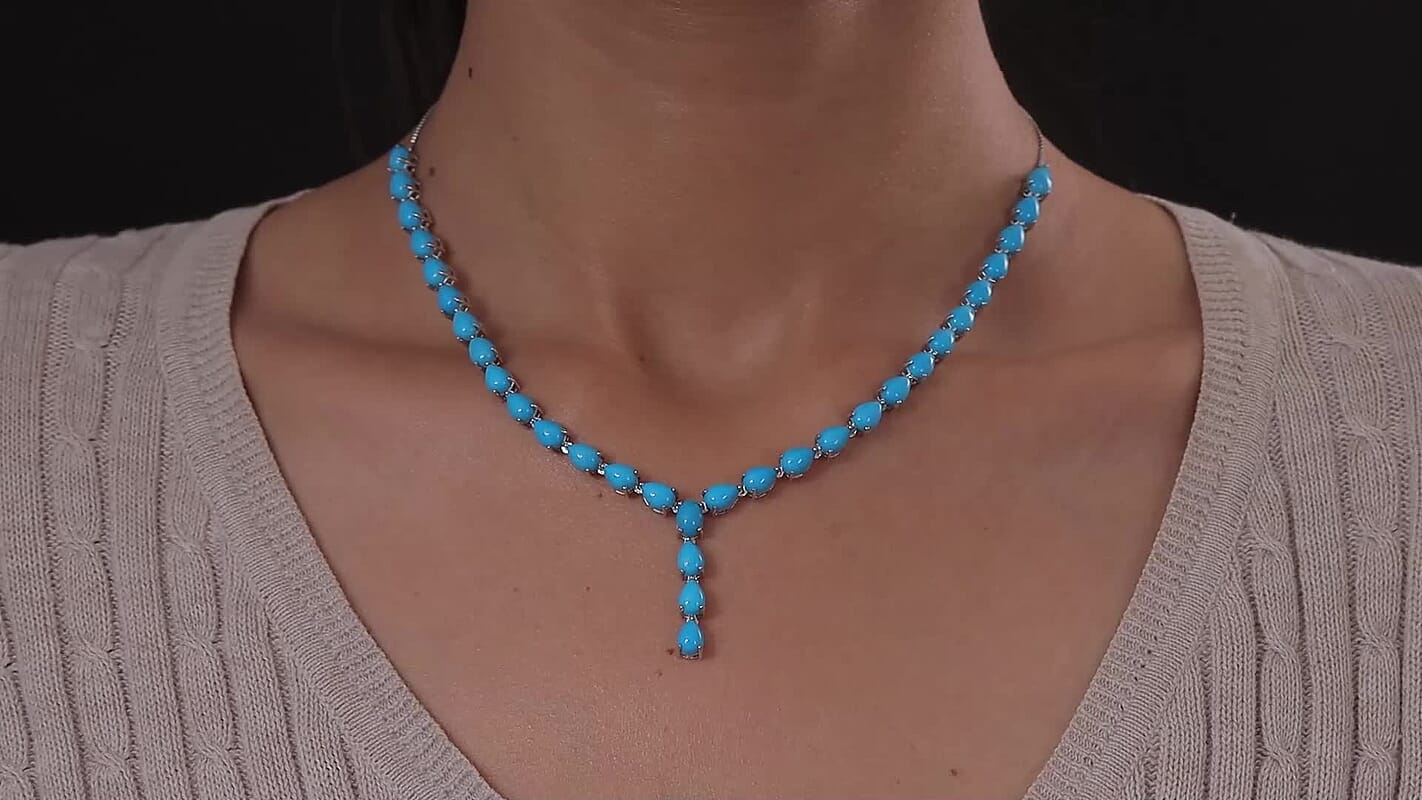 Sleeping Beauty Turquoise Adjustable Necklace 18 Inches in Platinum Over Sterling Silver with Magnetic Lock 21.65 ctw