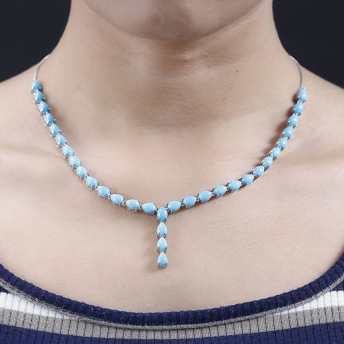 Sleeping Beauty Turquoise Adjustable Necklace 18 Inches in Platinum Over Sterling Silver with Magnetic Lock 21.65 ctw image number 2
